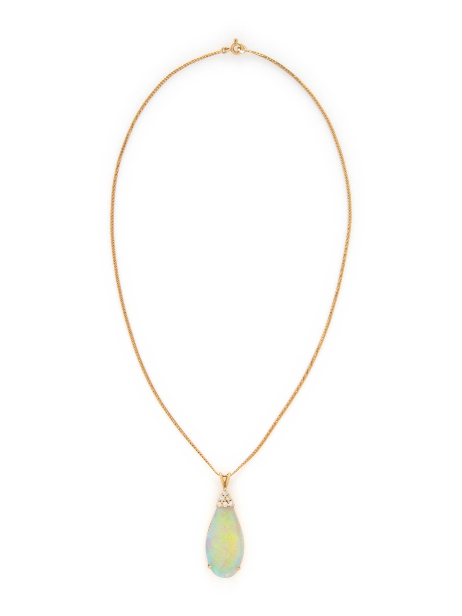YELLOW GOLD, OPAL, AND DIAMOND NECKLACE
