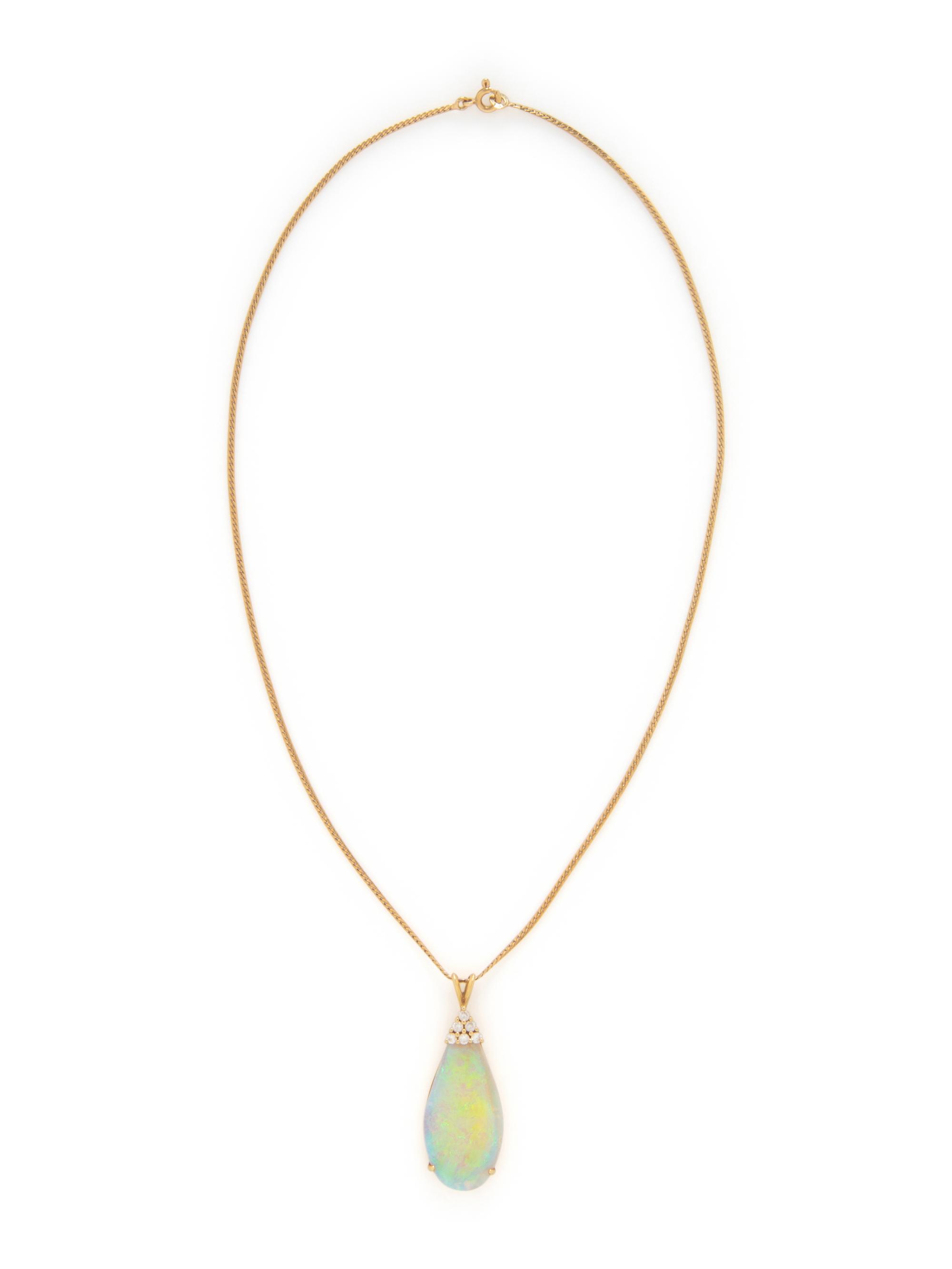 YELLOW GOLD, OPAL, AND DIAMOND NECKLACE
