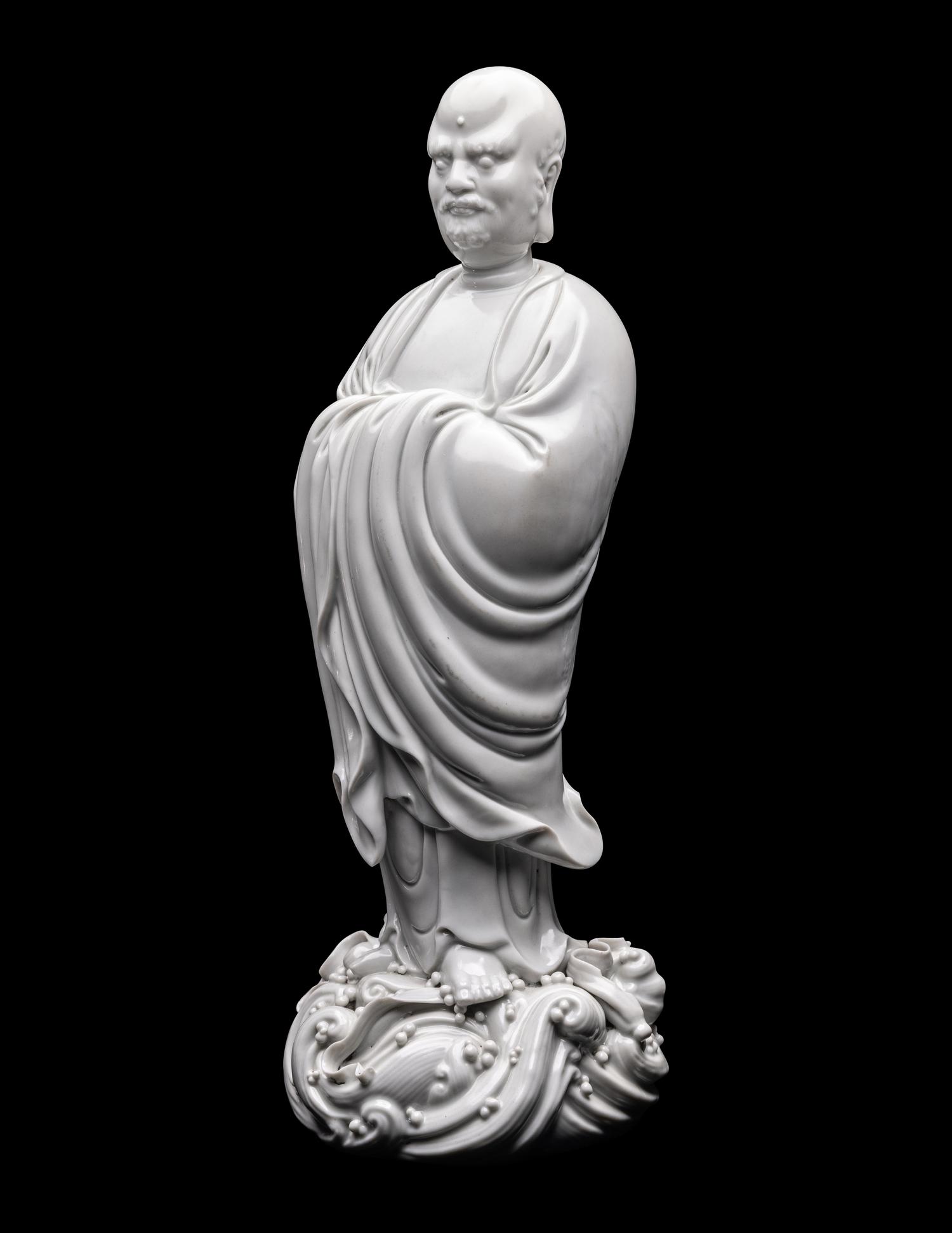 A Chinese Blanc-de-Chine Glazed Porcelain Figure of Damo