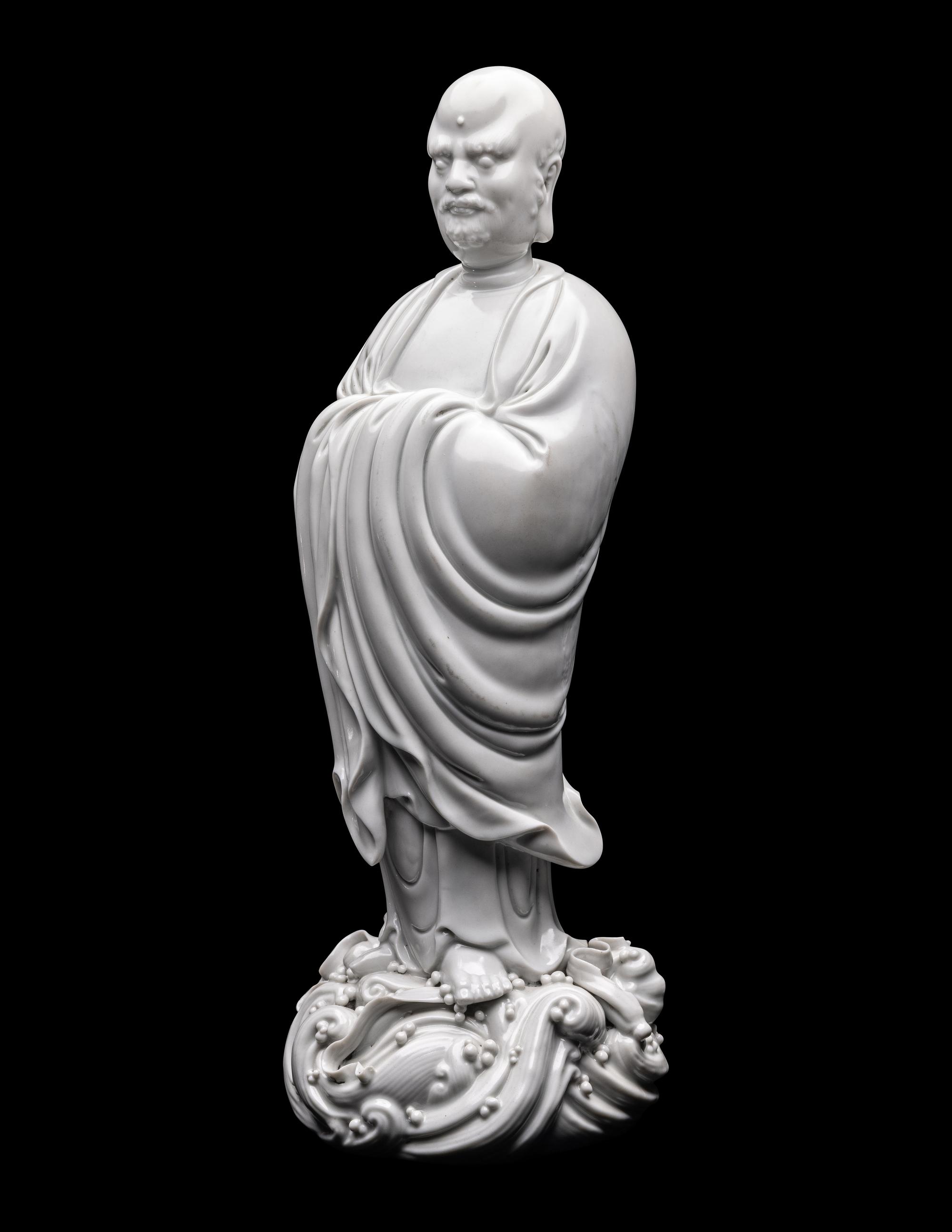 A Chinese Blanc-de-Chine Glazed Porcelain Figure of Damo
