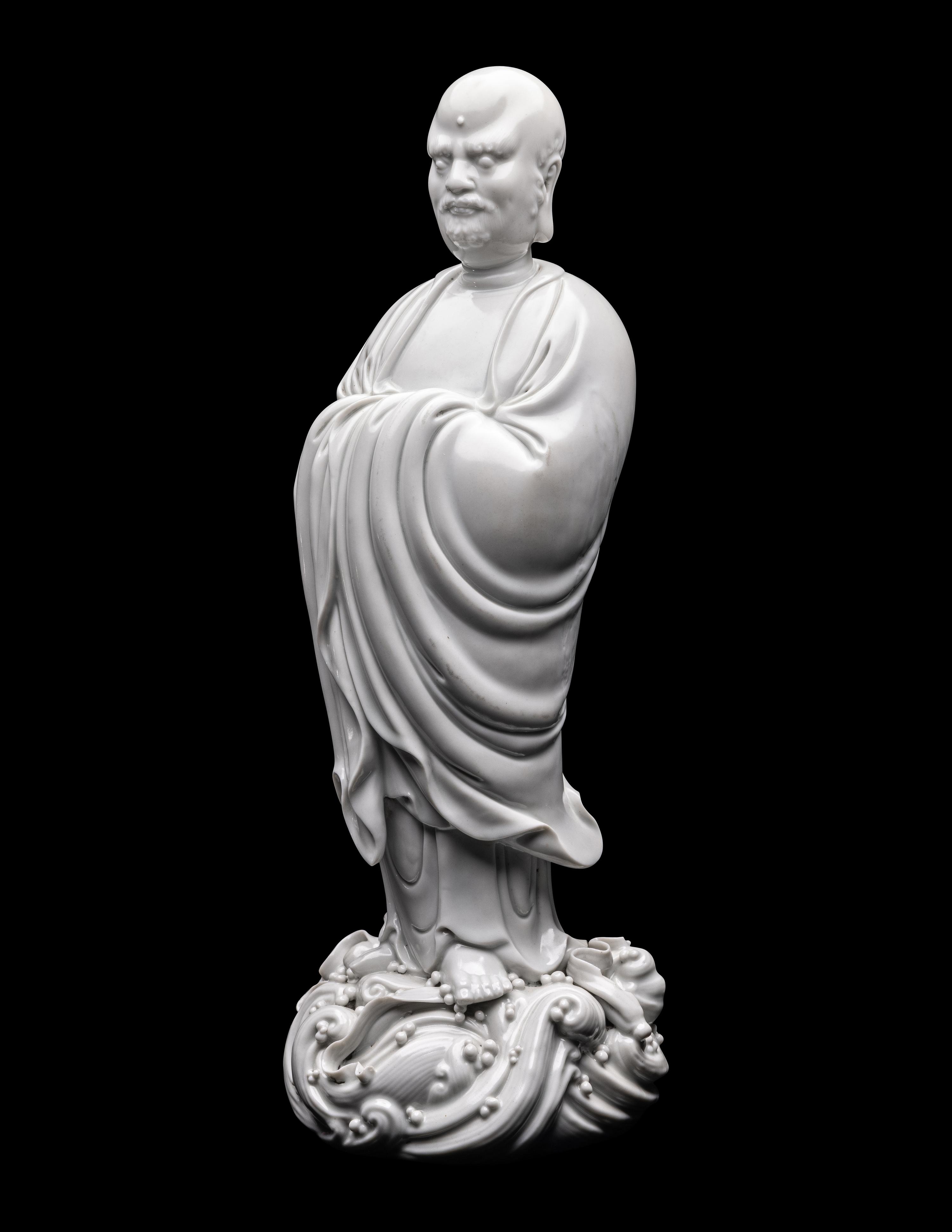 A Chinese Blanc-de-Chine Glazed Porcelain Figure of Damo