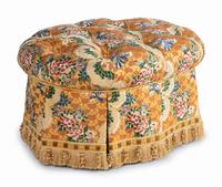 A Button-Tufted Ottoman with Jacquard Upholstery