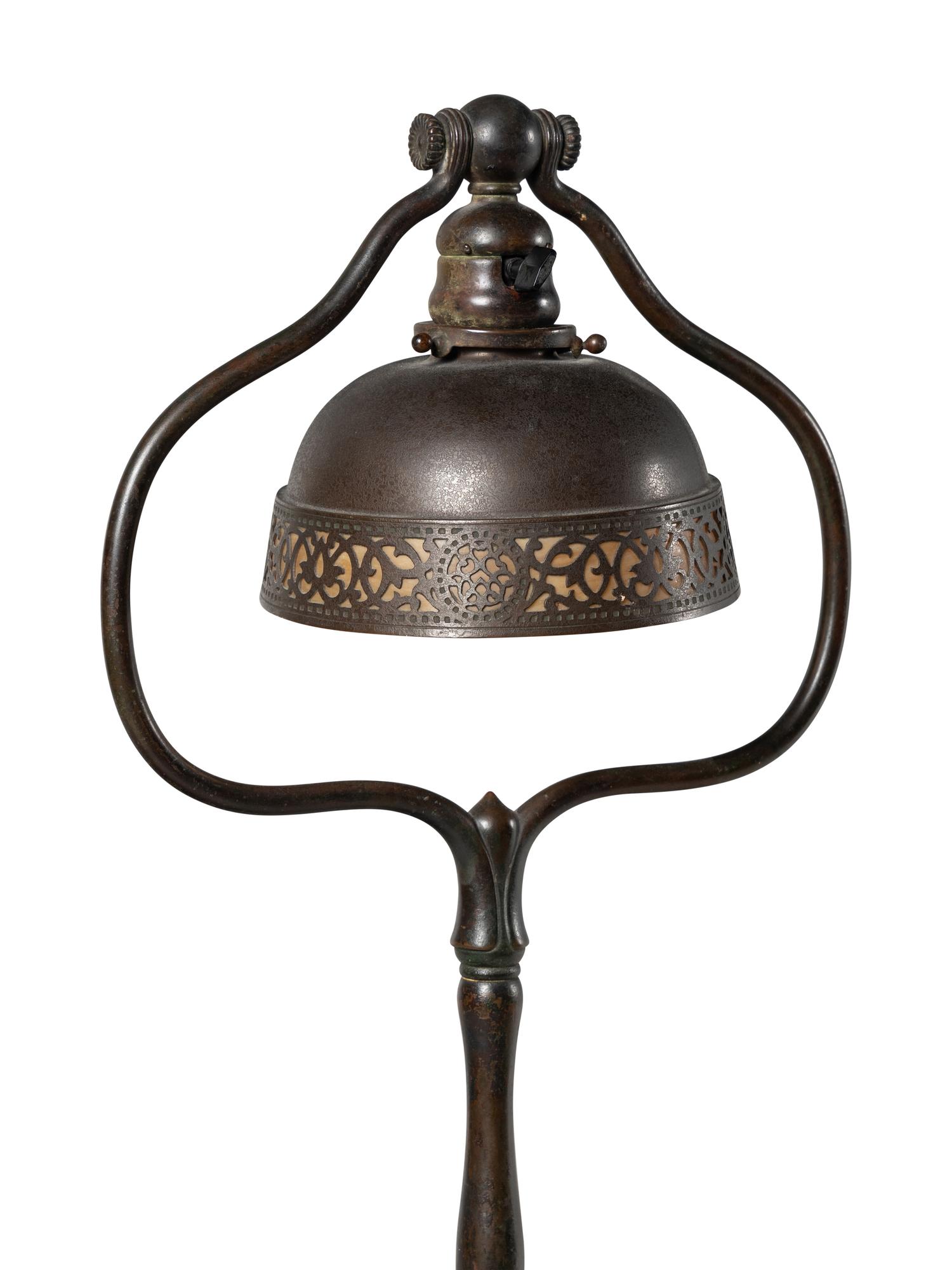A Tiffany Studios Model 423 Style Bronze Harp Floor Lamp