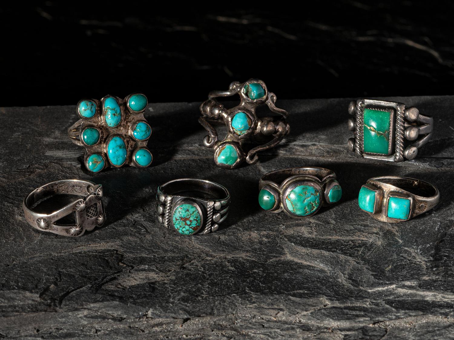 Group of Historic Navajo Silver and Turquoise Rings