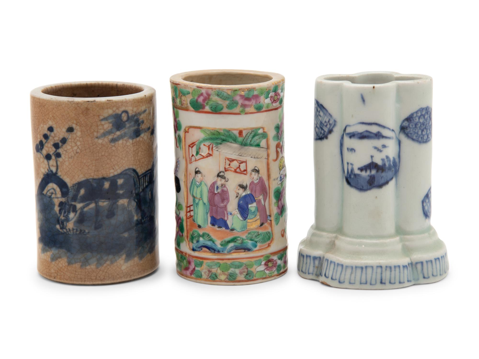Three Chinese Porcelain Brushpots, Bitong