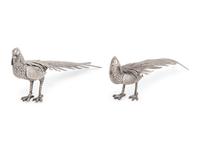 A Pair of Spanish Silver Pheasant Table Ornaments