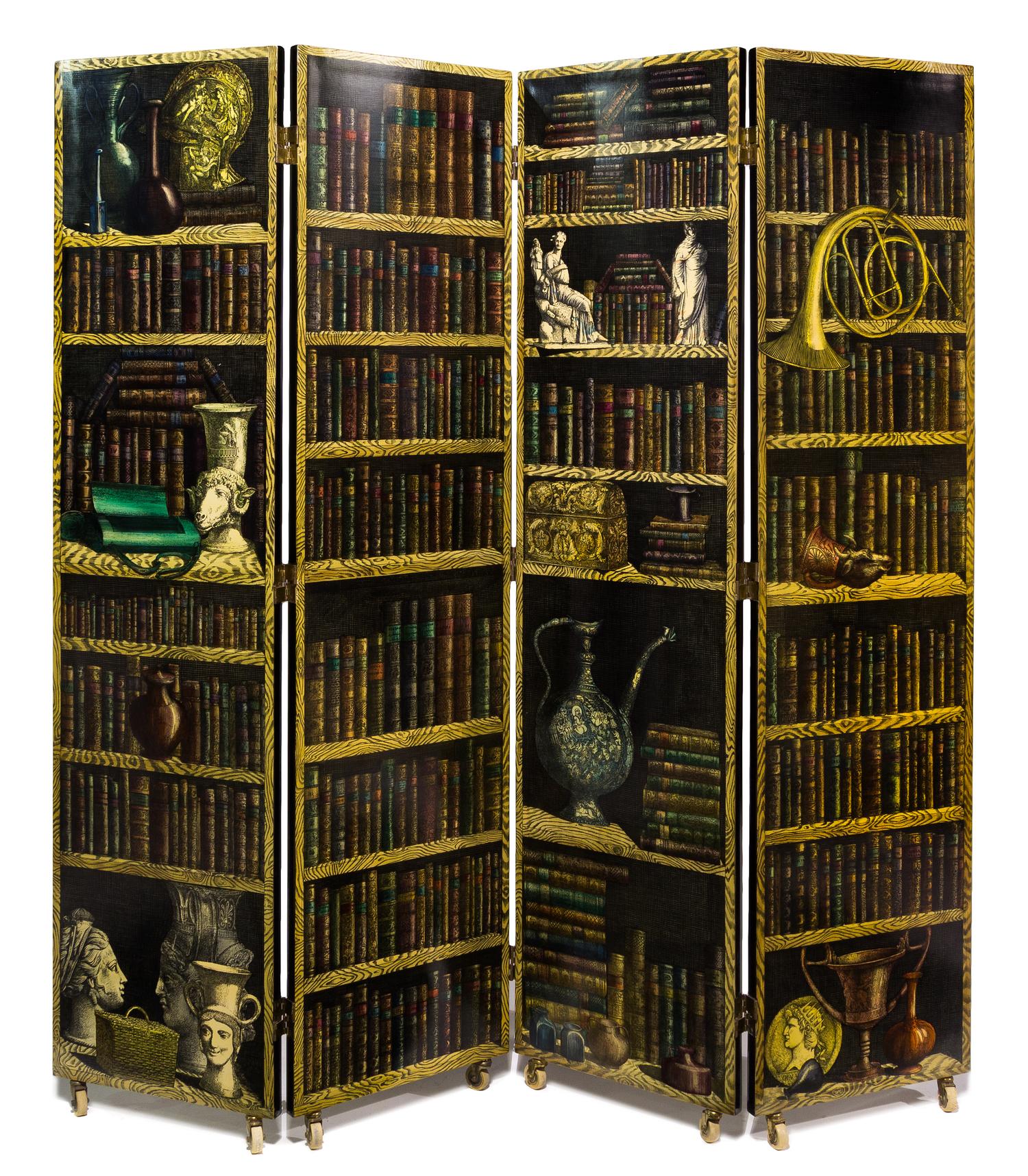 Piero Fornasetti (Italian, 1913-1988), FORNASETTI MILANO, c. 1950s, La Citta Riflettente four-panel folding screen