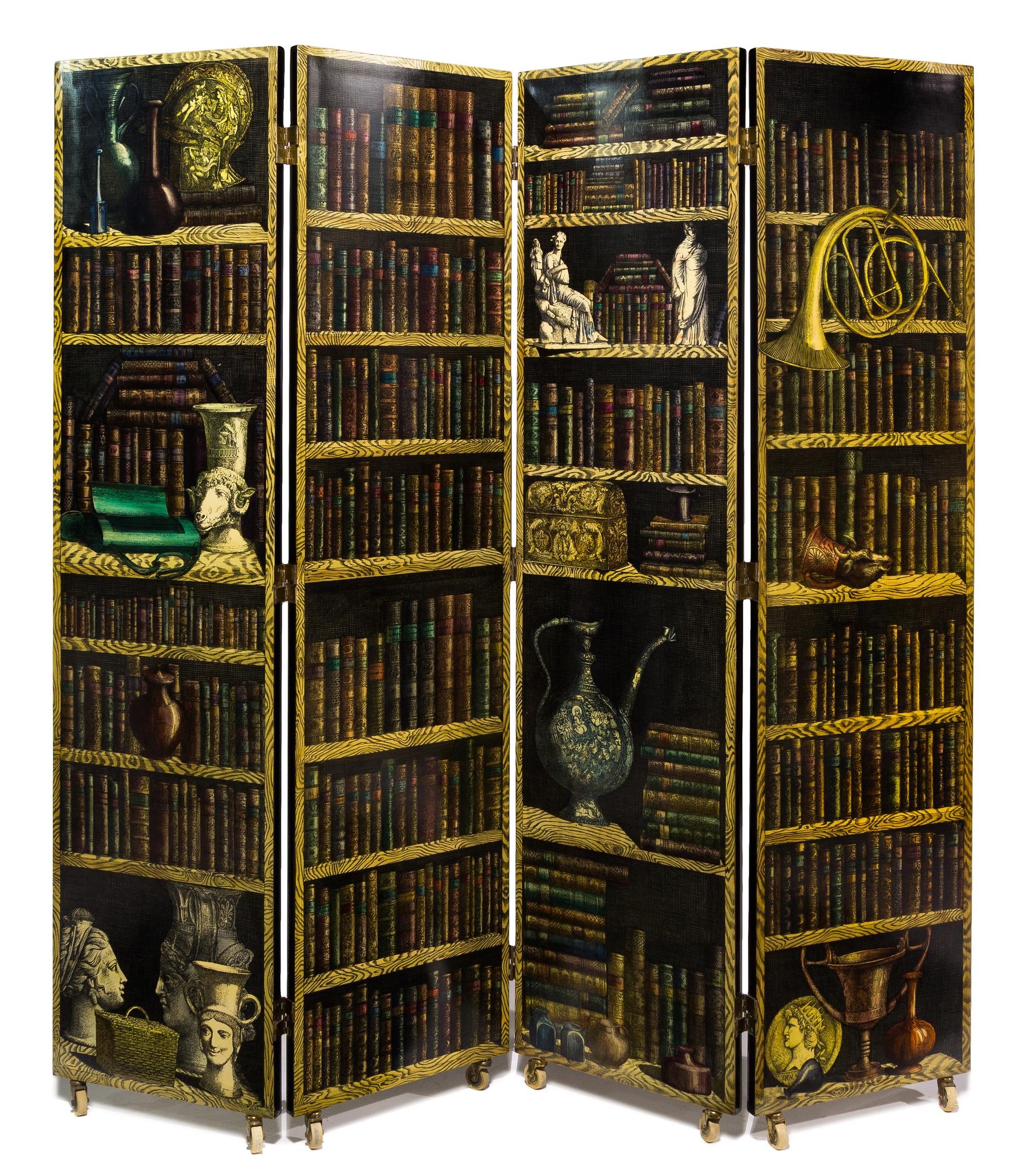 Piero Fornasetti (Italian, 1913-1988), FORNASETTI MILANO, c. 1950s, La Citta Riflettente four-panel folding screen