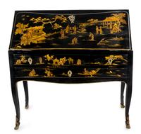 A Louis XV Provincial Japanned Bureau de Dame Height 37 x width 37 1/2 x depth 17 1/4 inches. — LATE 18TH CENTURY AND REDECORATED