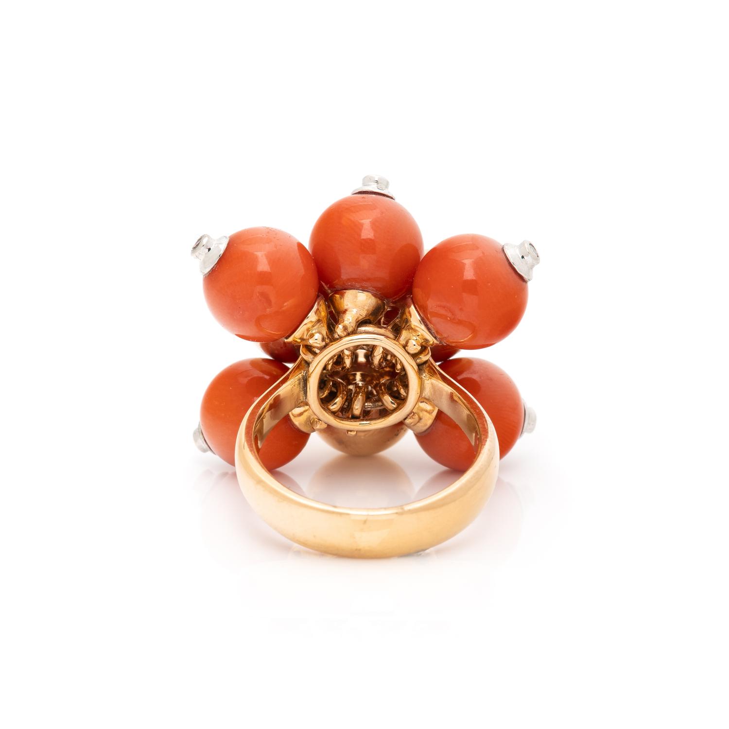 BICOLOR GOLD, CORAL, AND DIAMOND BAUBLE RING