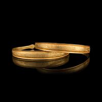 A Pair of Chinese Gold Bracelets, Qianzhuo, Liao Dynasty 遼 蛇首魚子地鏨花卉紋金鉗鐲一對