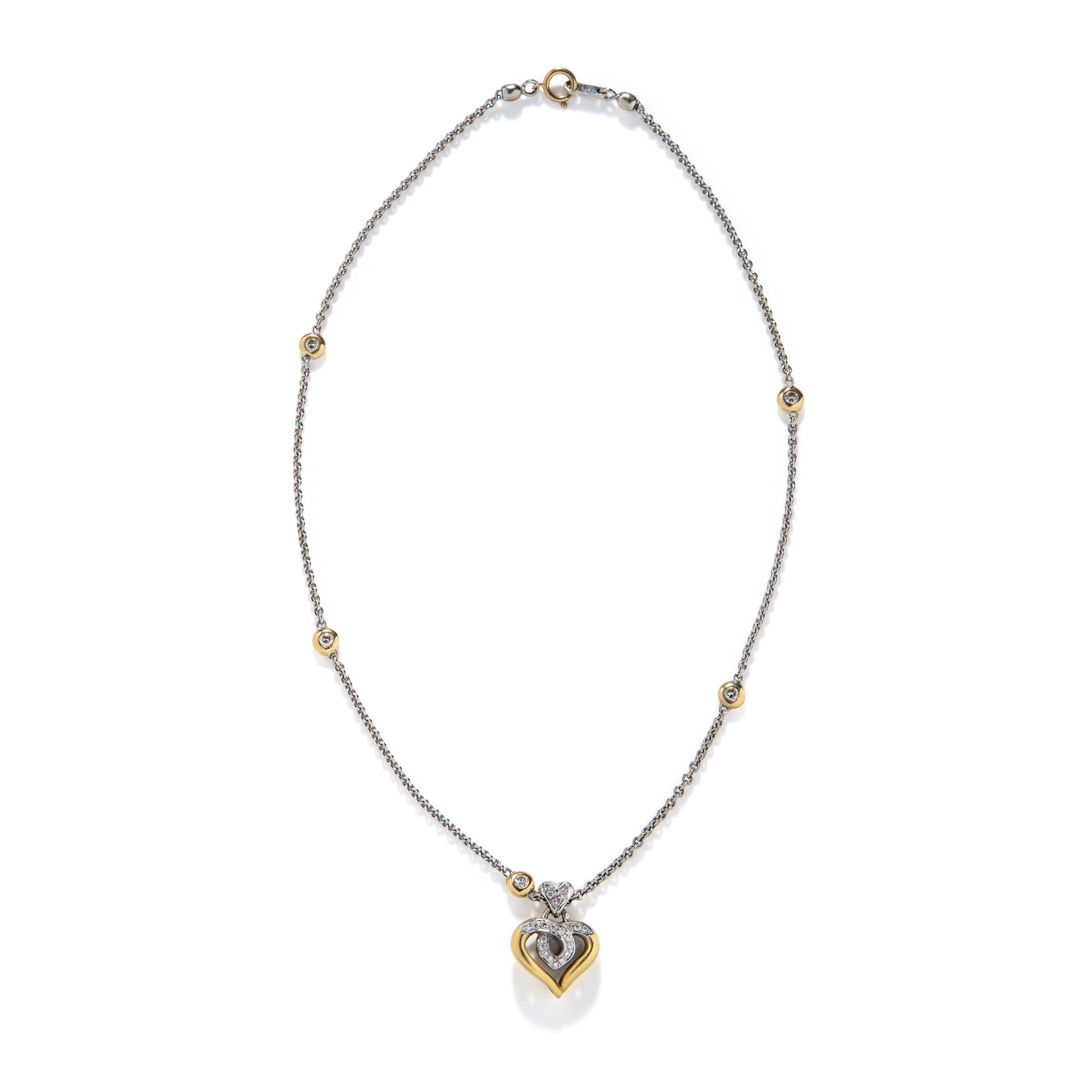 BICOLOR GOLD AND DIAMOND HEART NECKLACE