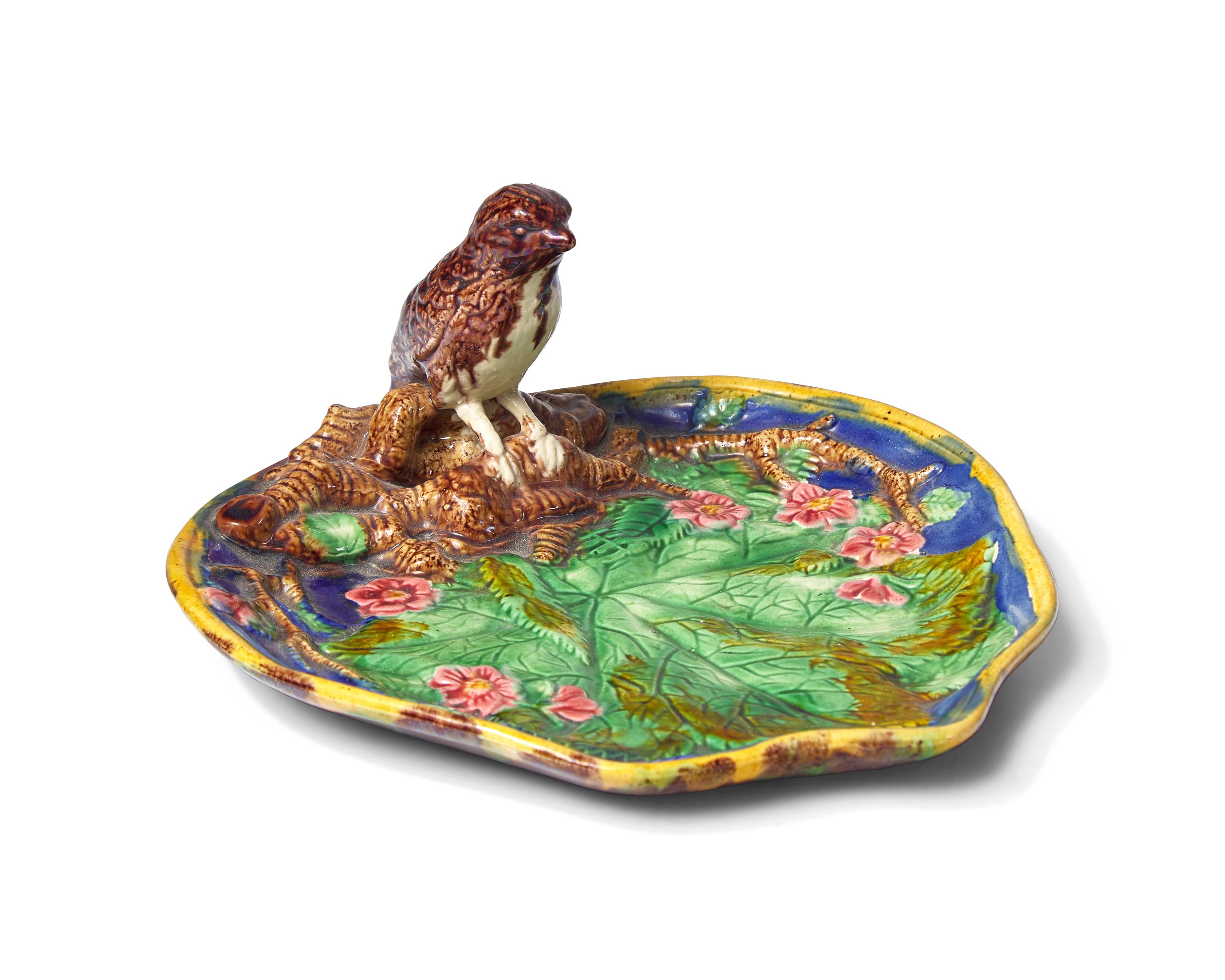 A Majolica Bird Dish