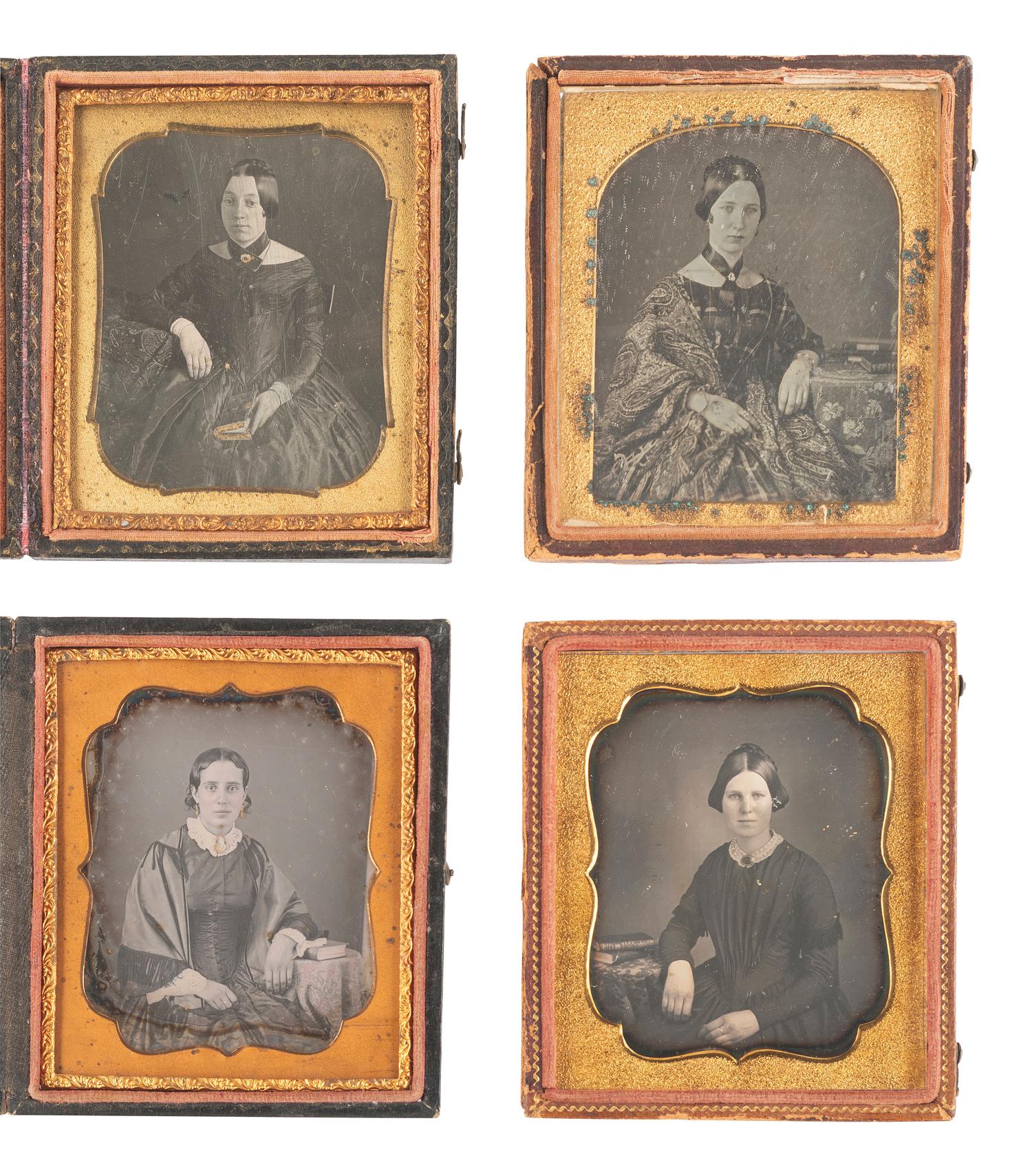 [EARLY PHOTOGRAPHY]. 21 sixth plate daguerreotypes of women with books.