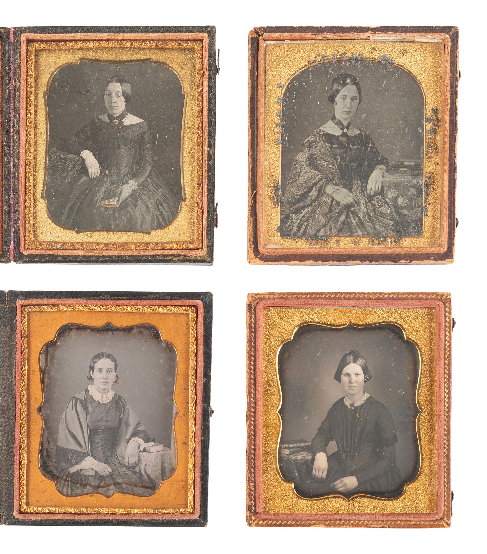 [EARLY PHOTOGRAPHY]. 21 sixth plate daguerreotypes of women with books.