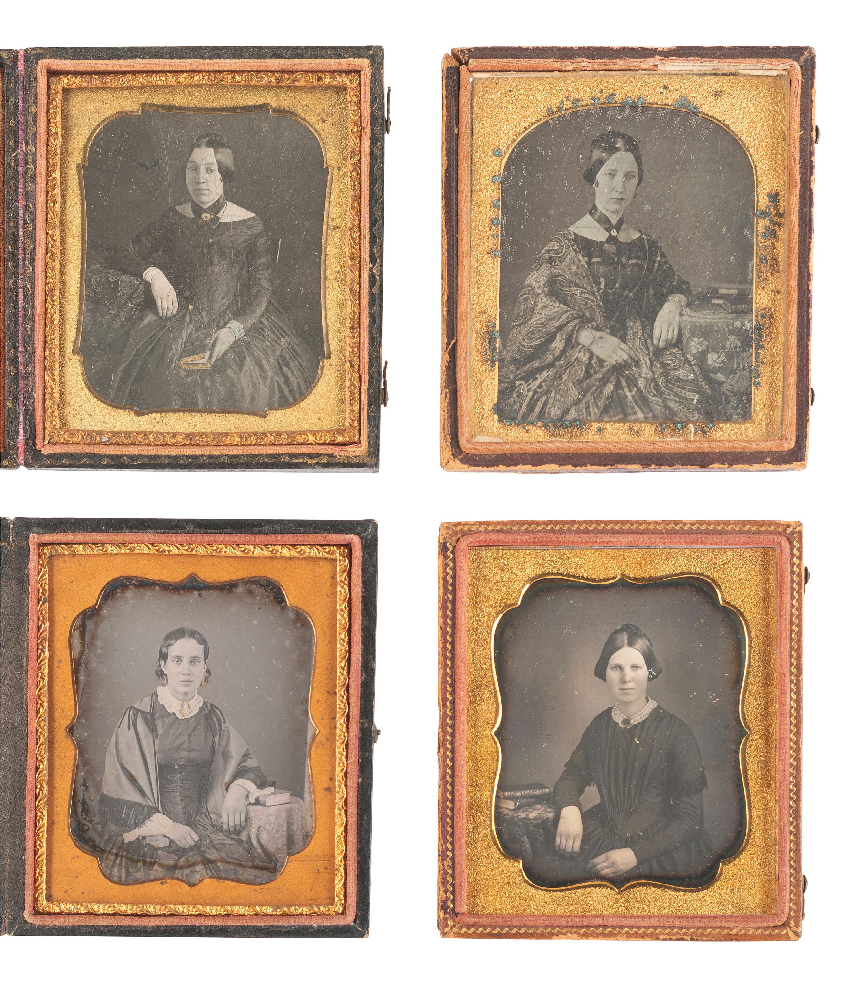 [EARLY PHOTOGRAPHY]. 21 sixth plate daguerreotypes of women with books.
