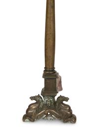 A Pair of Large Patinated Metal Andirons