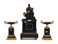 A Napoleon III Gilt Bronze and Slate Clock Garniture