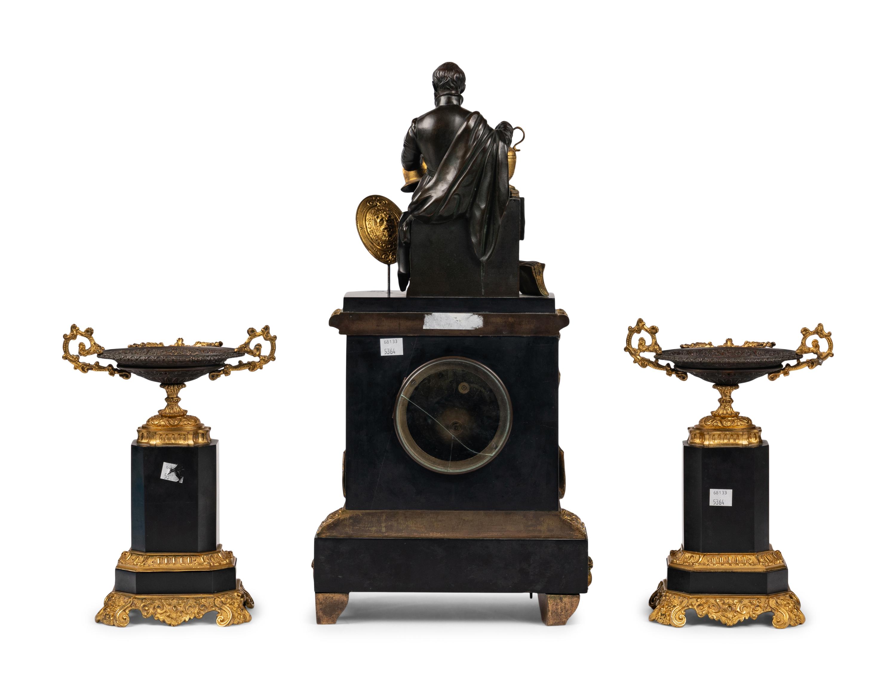 A Napoleon III Gilt Bronze and Slate Clock Garniture