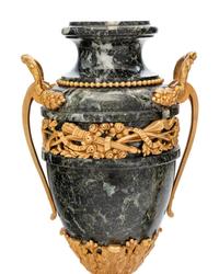A Pair of Neoclassical Gilt Bronze Mounted Marble Urns