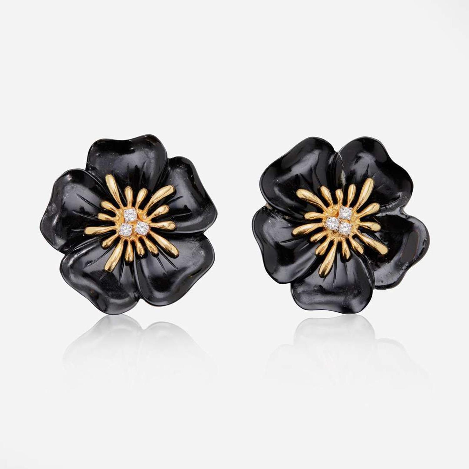 A Pair of Black Acrylic and Diamond Earrings