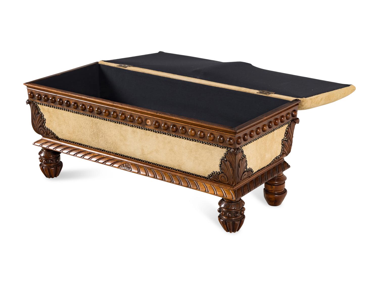 An English Suede Upholstered Rosewood Hall Bench