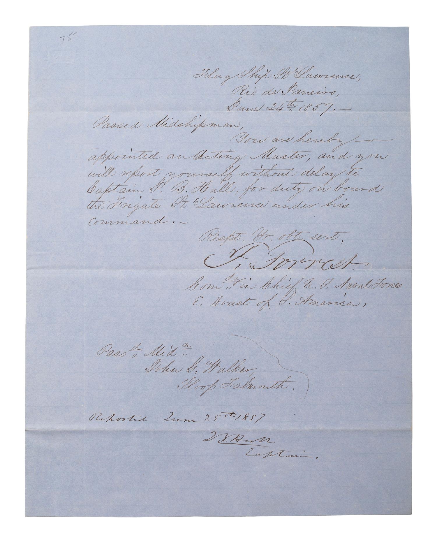 [CIVIL WAR] -- [NAVY]. 3 Confederate Navy officers' autographs, incl. Commander French Forrest.