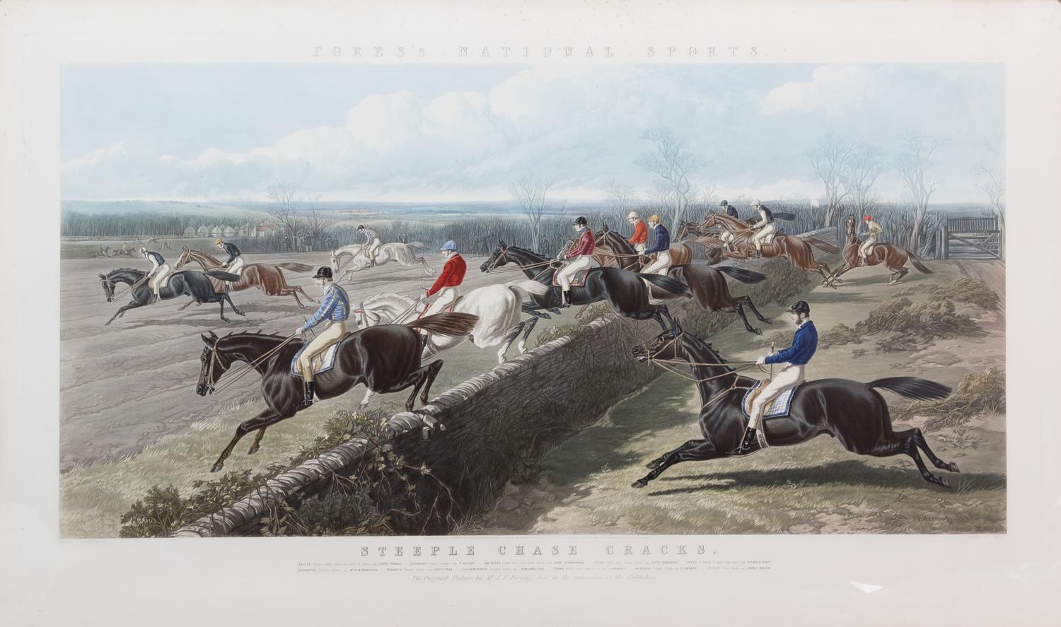 John Frederick HERRING Sr., after - J. HARRIS, engraver Image 20 1/2 x 41 1/2 inches. — Fore's National Sports Steeple Chase Cracks - Fore's National Sport Fox Hunting, The Meet, Plate I