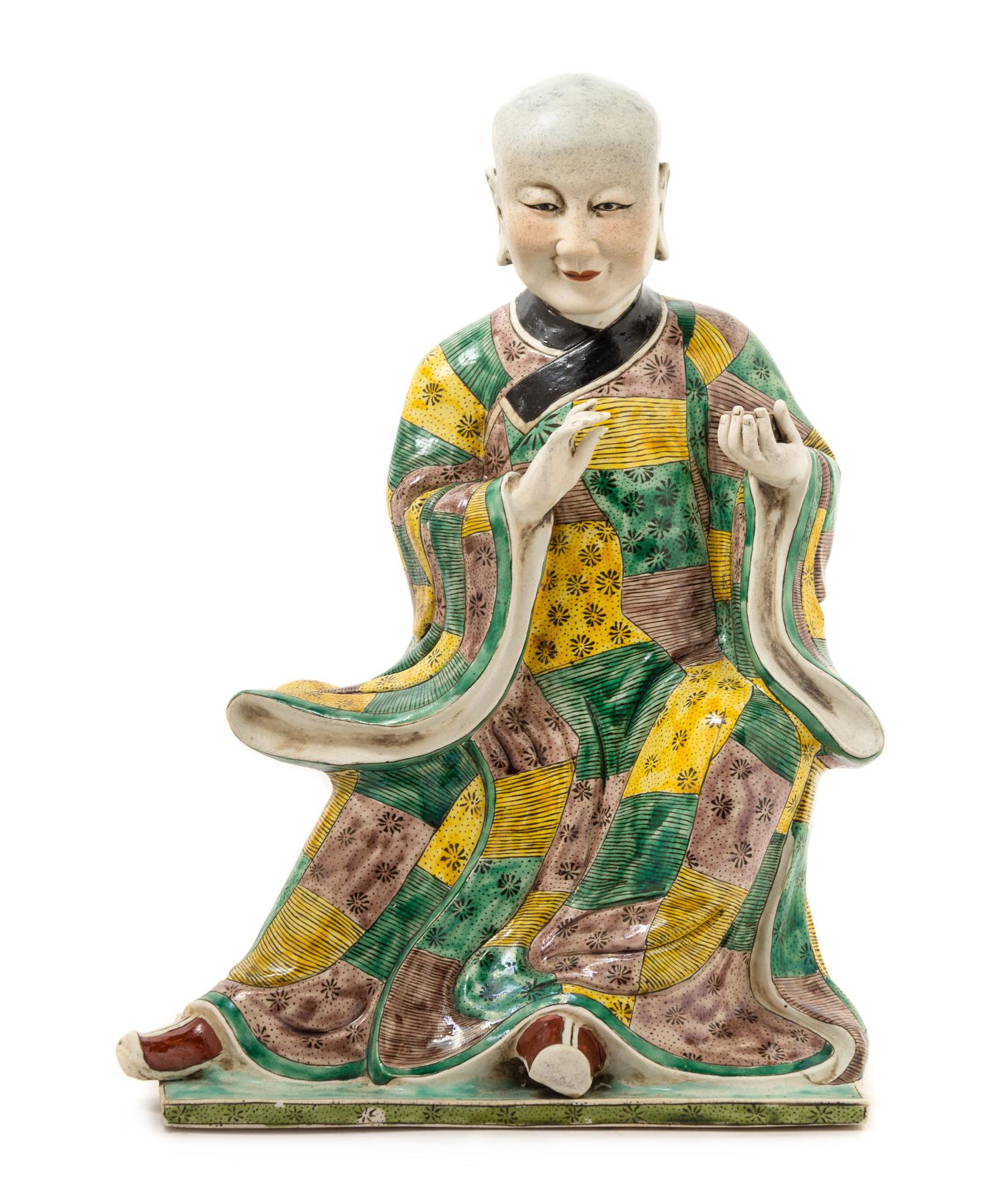 A Chinese Famille Verte Porcelain Figure of a Luohan 20TH CENTURY Height 15 1/2 inches. — 20TH CENTURY