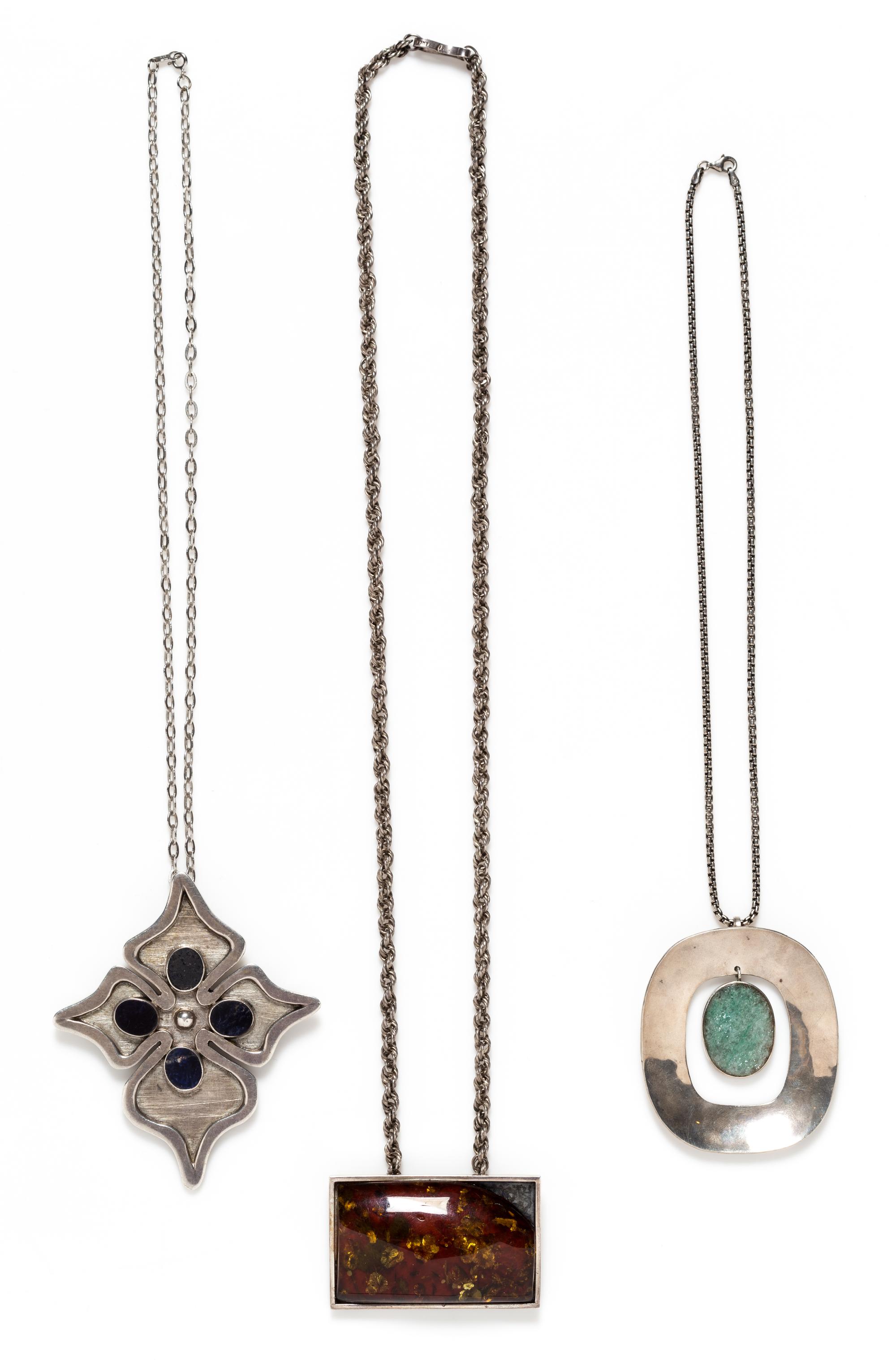 A Collection of Sterling Silver and Gemstone Necklaces, 112.90 dwts.