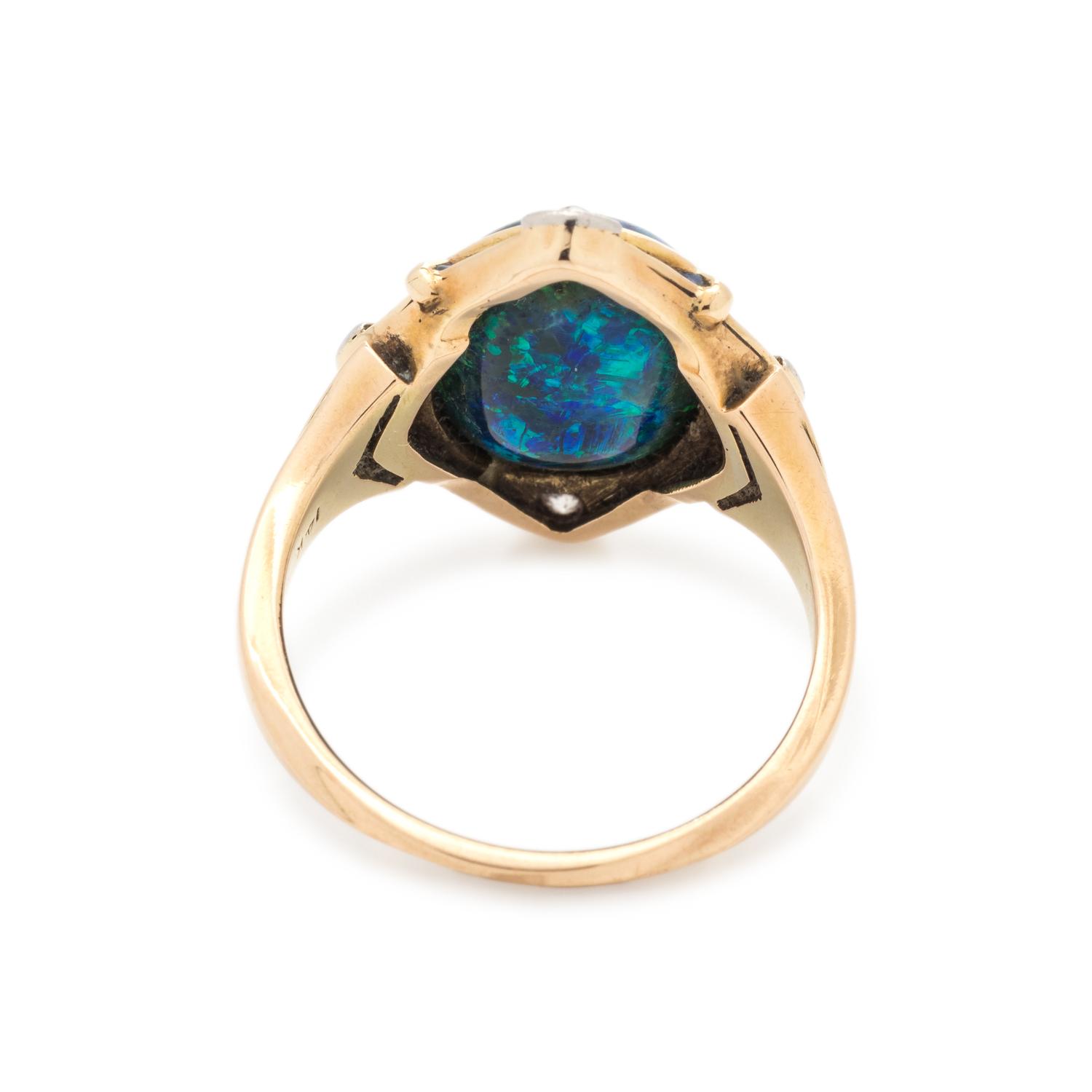 BLACK OPAL, DIAMOND AND ENAMEL RING