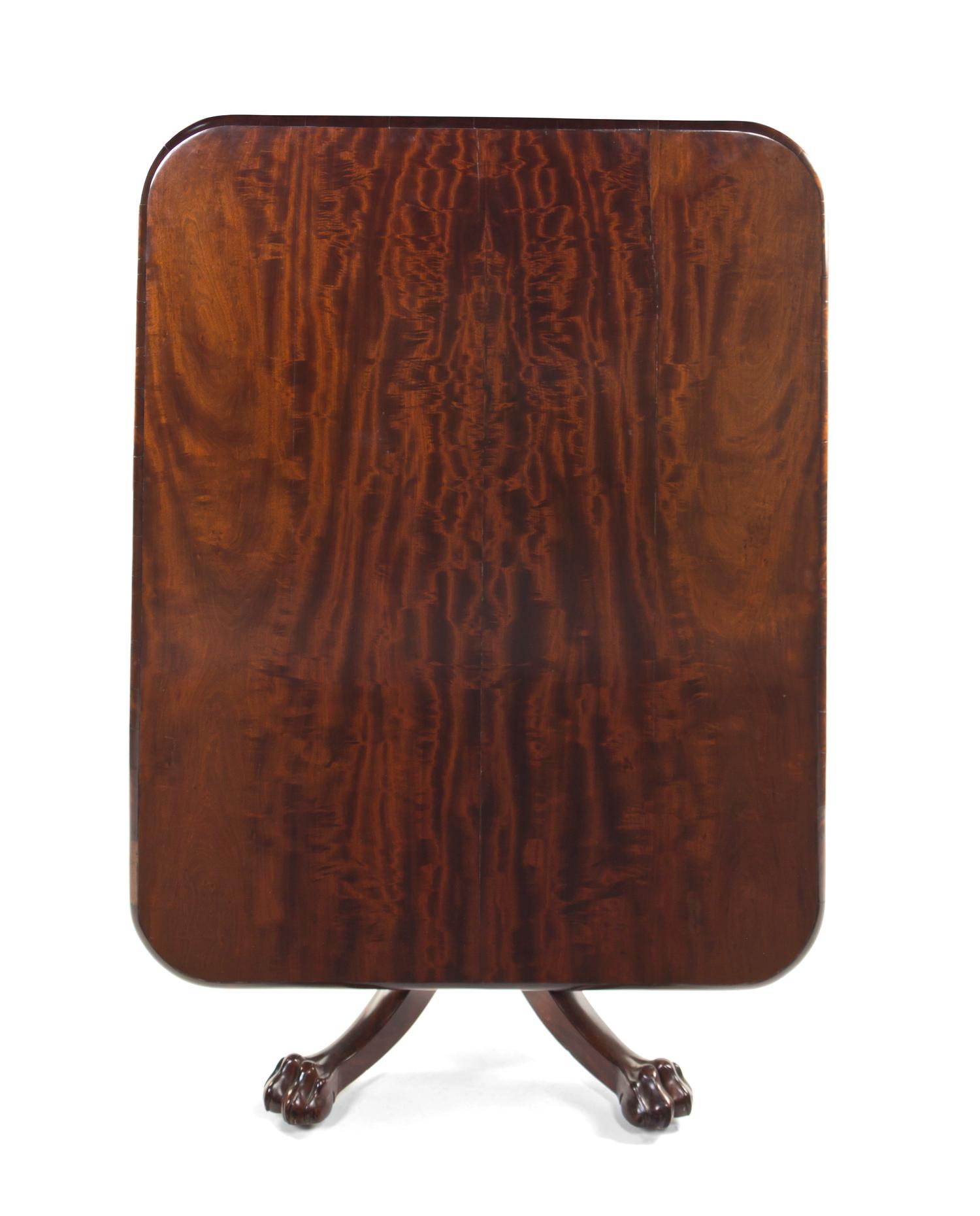A William IV Mahogany Tilt-Top Breakfast Table, in the manner of Gillows of Lancaster, Height 29 x width 57 1/2 x depth 46 1/4 inches.