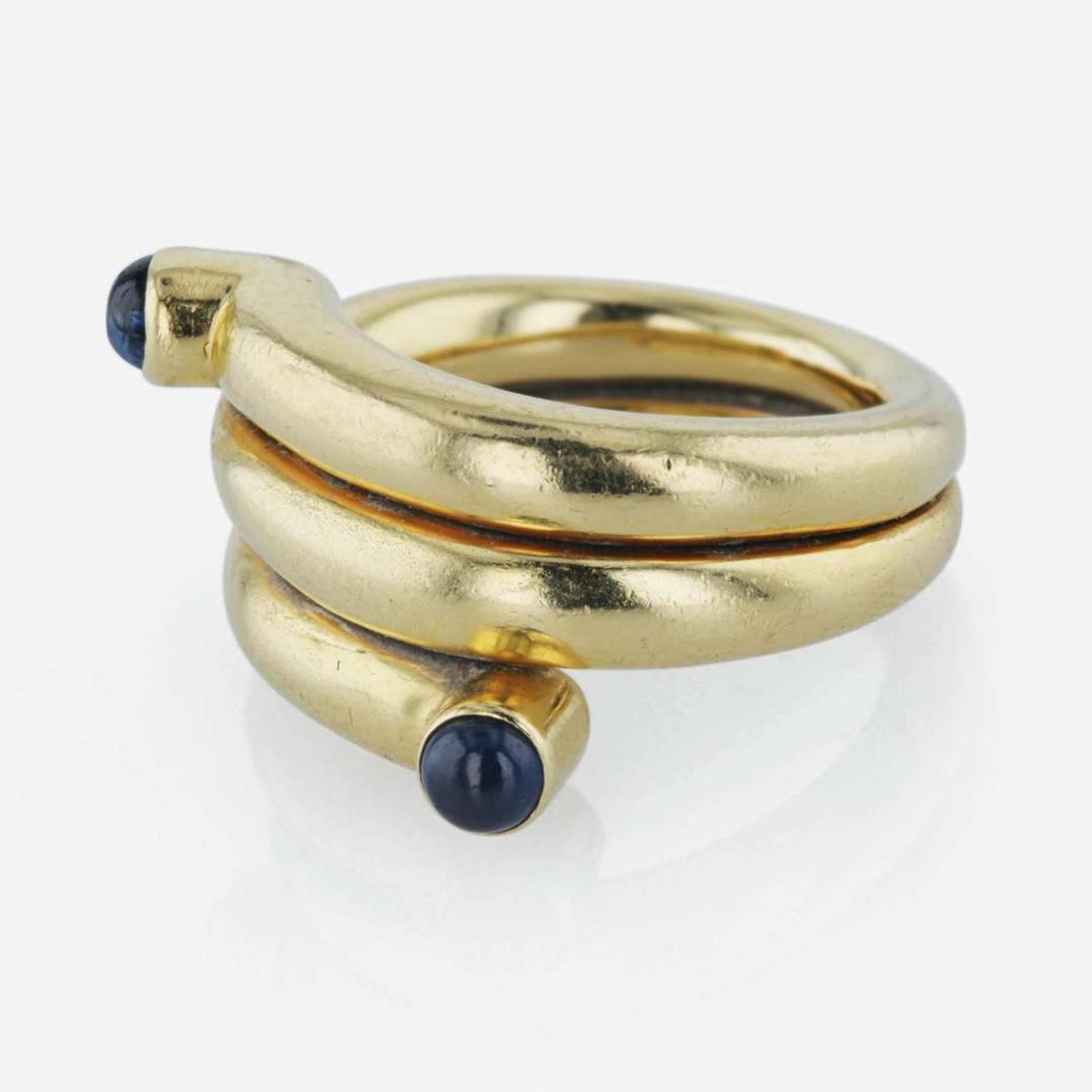 An 18K yellow gold and sapphire ring, Tiffany & Co. Schlumberger, "Double Coil"