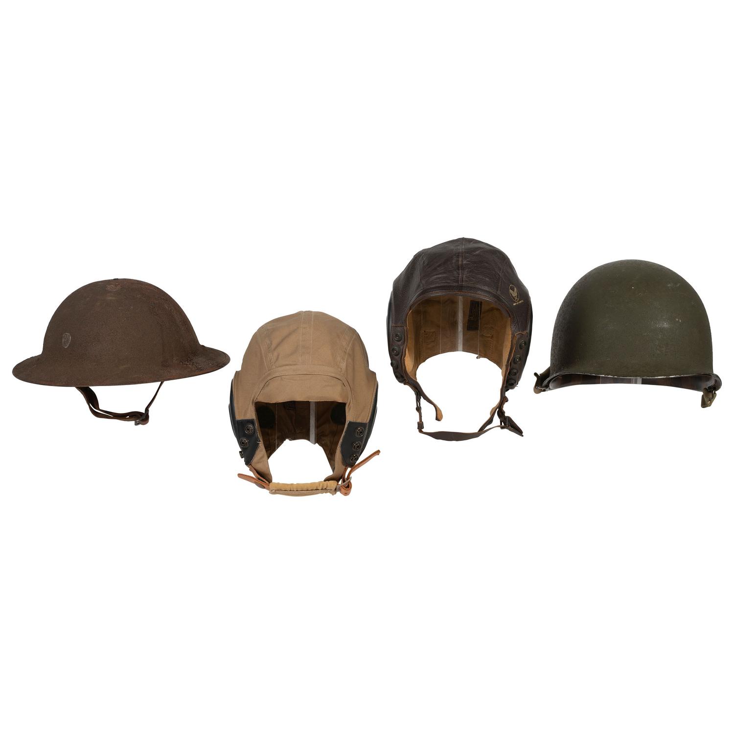 Lot of American World War Era Helmets and 48-star flag