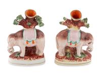 A Pair of Staffordshire Elephant-Form Spill Vases