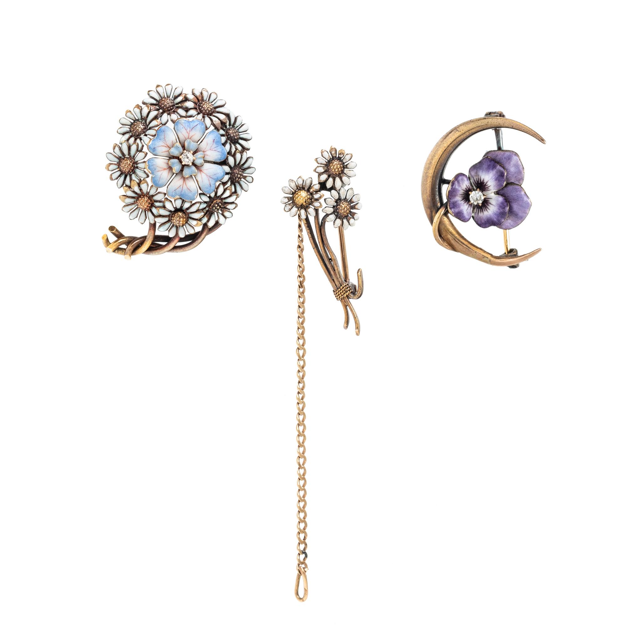VICTORIAN, COLLECTION OF FLORAL PINS