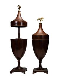 A Pair of George III-Style Satinwood-Inlaid Mahogany Cutlery Urns