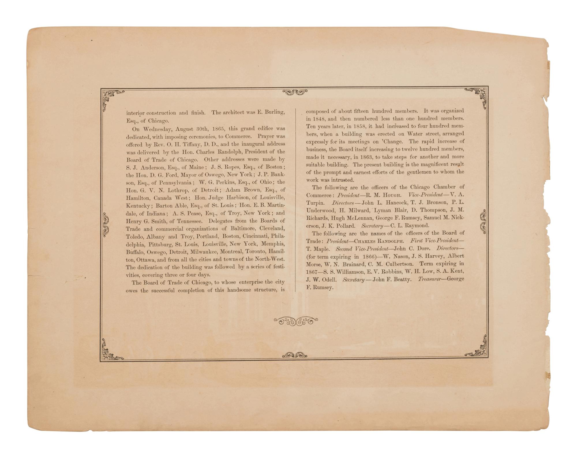 [CHICAGO]. KURZ, Louis (1834-1921). A group of 33 prints from Chicago Illustrated depicting pre-fire Chicago. Chicago: Jevne & Almini, 1866