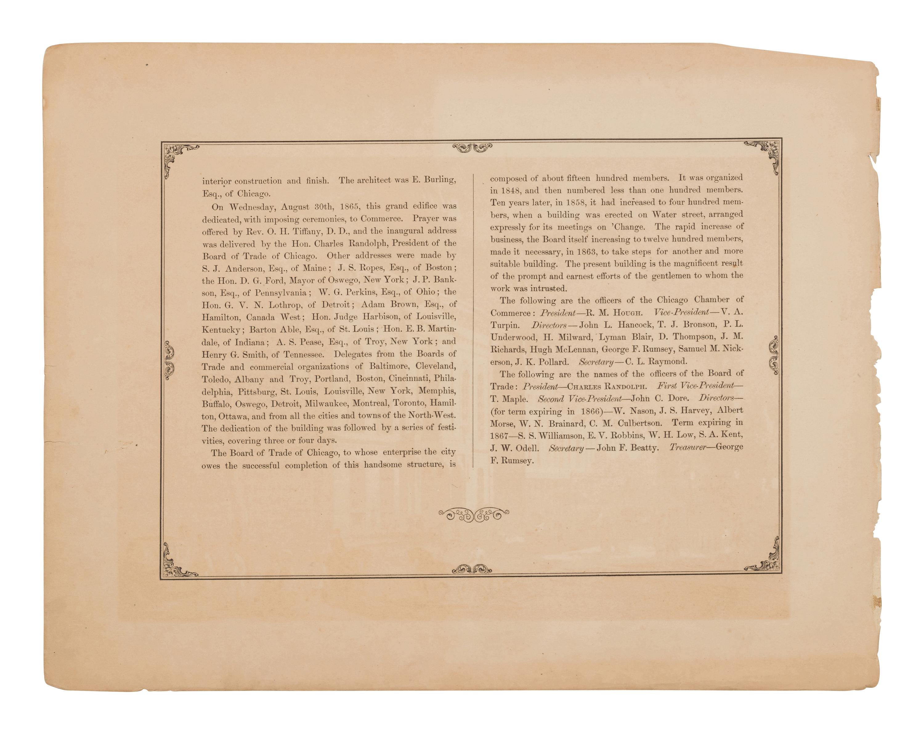 [CHICAGO]. KURZ, Louis (1834-1921). A group of 33 prints from Chicago Illustrated depicting pre-fire Chicago. Chicago: Jevne & Almini, 1866
