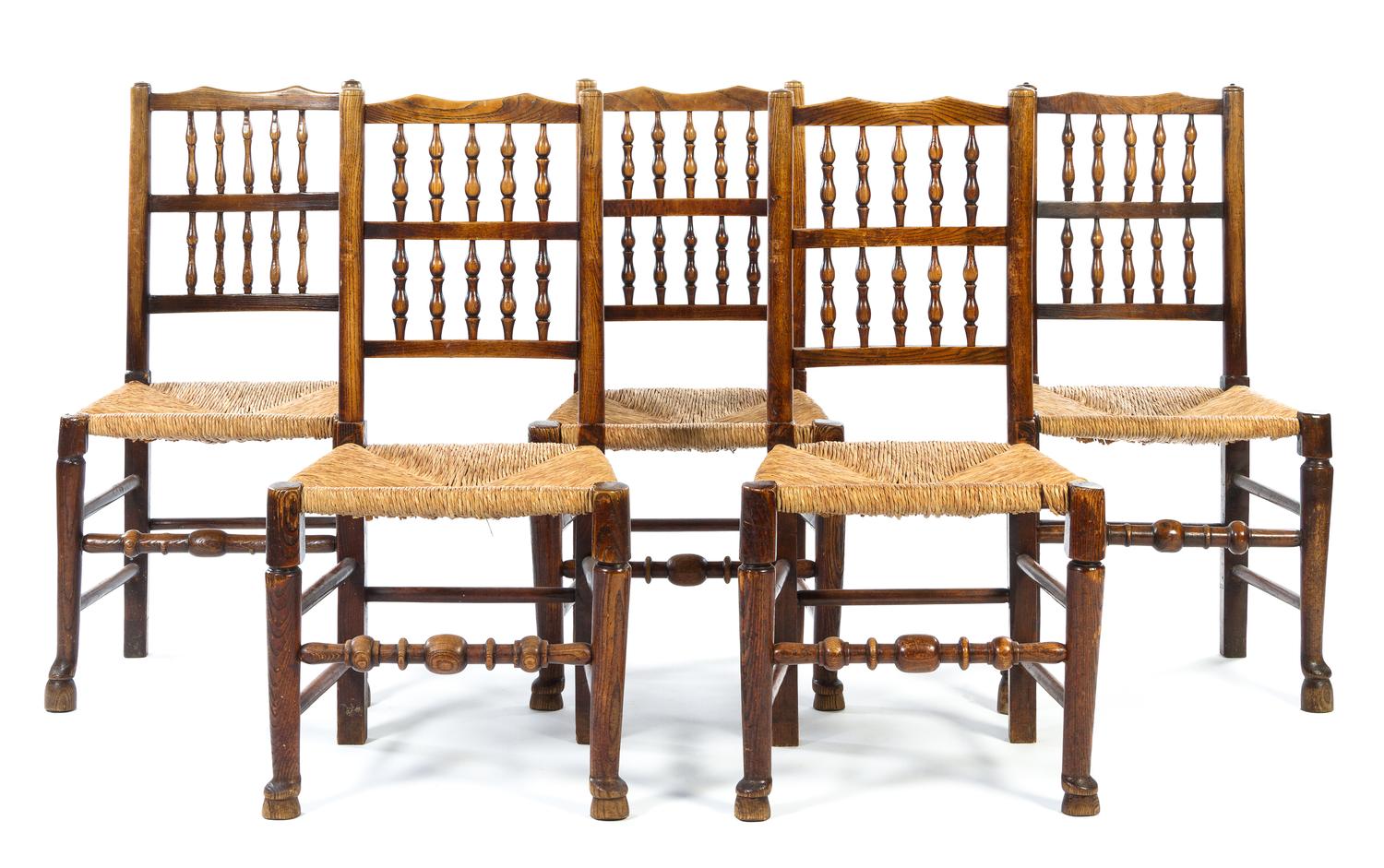 A Set of Five Spindle Back Side Chairs Height 27 1/4 inches. — 19TH CENTURY