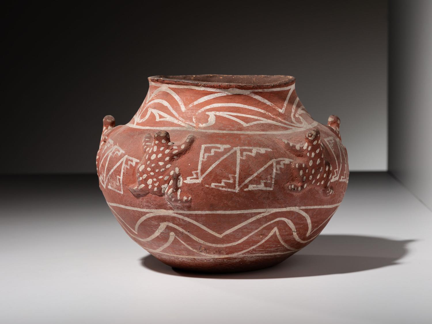 Zuni White-on-Red Frog Pottery Jar