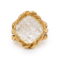 Sabbadini, Carved Rock Crystal and Yellow Gold Ring and Earrings