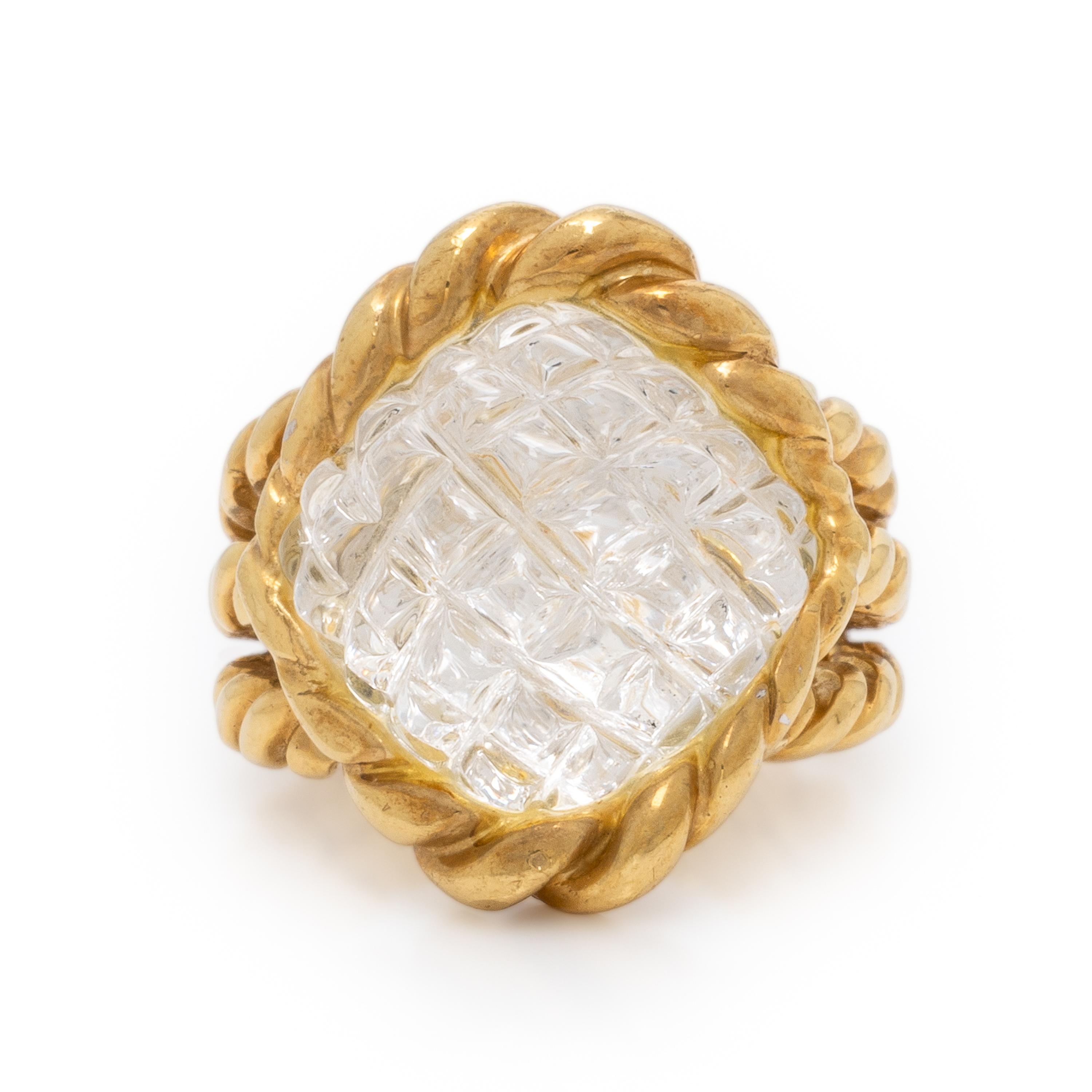 Sabbadini, Carved Rock Crystal and Yellow Gold Ring and Earrings