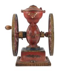 A Charles Parker No. 3000 Painted and Parcel Gilt Double-Wheeled Cast Iron Coffee Mill