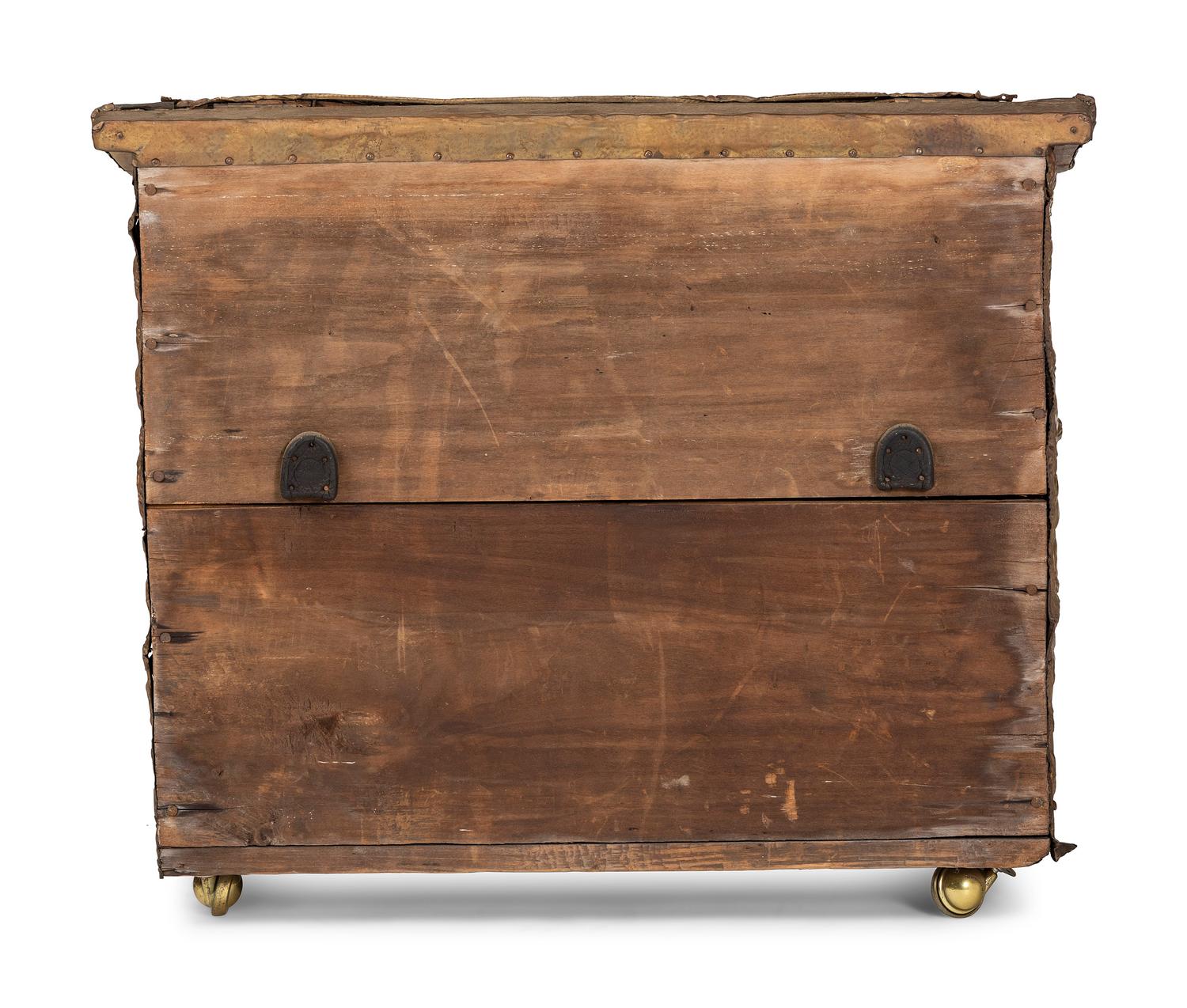 A Neoclassical Hammered Brass Mounted Pine Chest