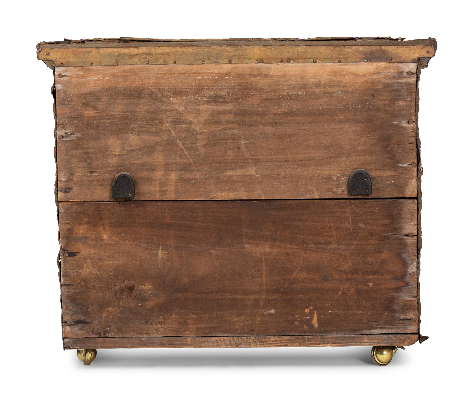 A Neoclassical Hammered Brass Mounted Pine Chest