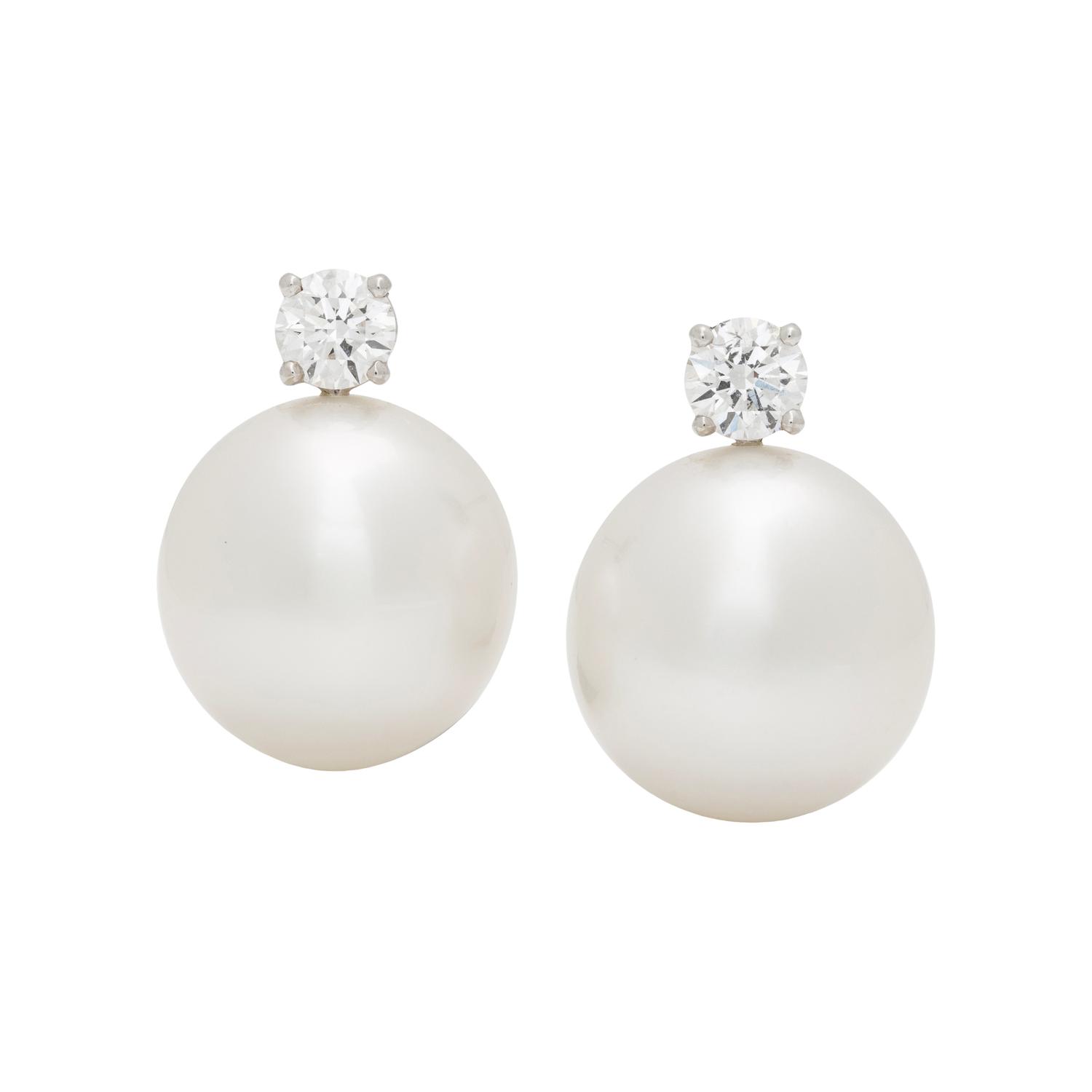 SOUTH SEA CULTURED PEARL AND DIAMOND EARRINGS
