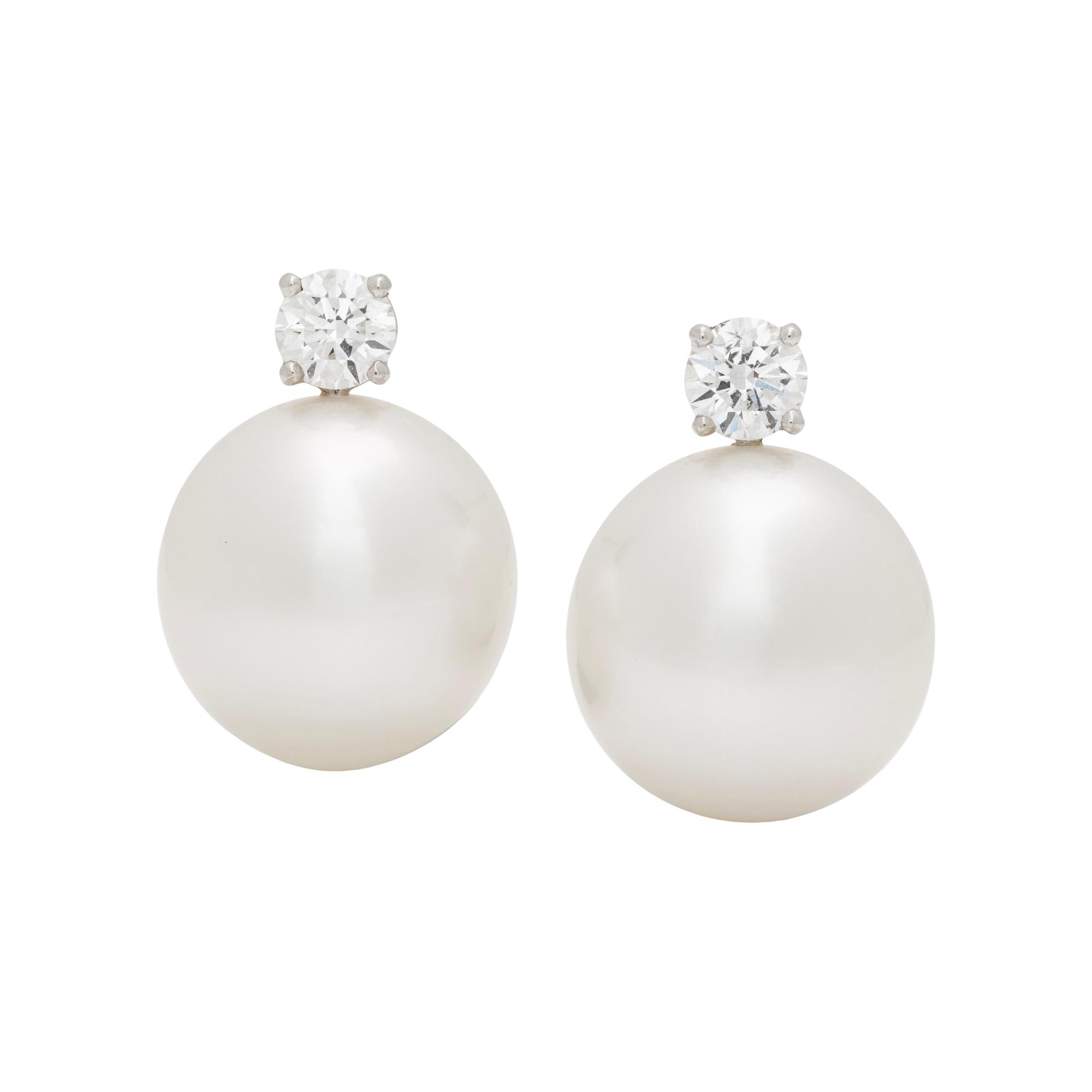 SOUTH SEA CULTURED PEARL AND DIAMOND EARRINGS