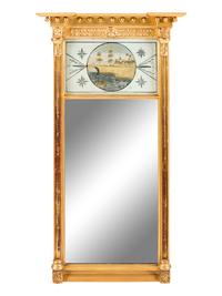 A Federal Giltwood and Églomisé Looking Glass