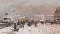 Animation sur le Pont Neuf sous la Neige , 1880